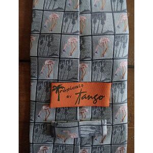 Tropicals by Tango Men's Gray and Pink Necktie Flamingo Vacation Silk Tie Cruise